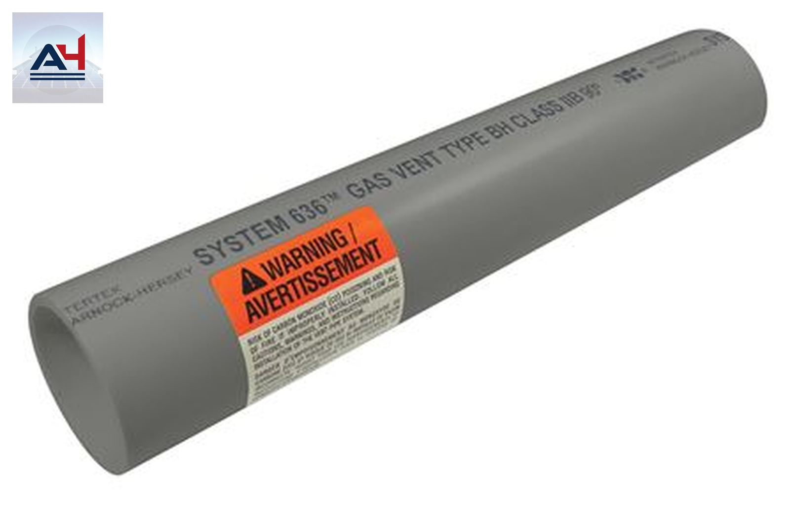 System 636 4-inch CPVC Flue Pipe, 10 ft, Grey