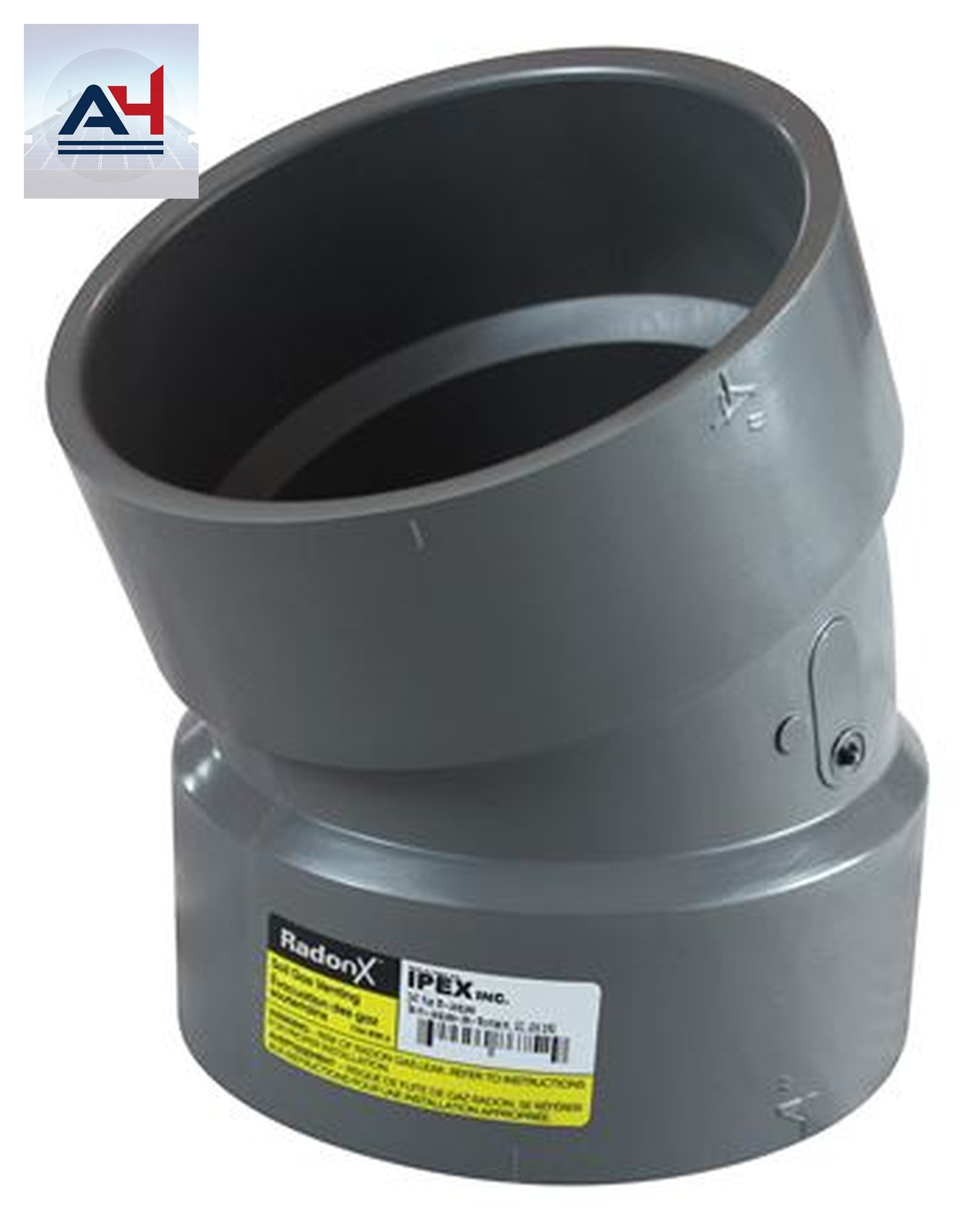 Ipex 286254 RadonX 4 in. x 4 in. Hub PVC SGV 22-1/2 Degree Elbow, Dark Grey