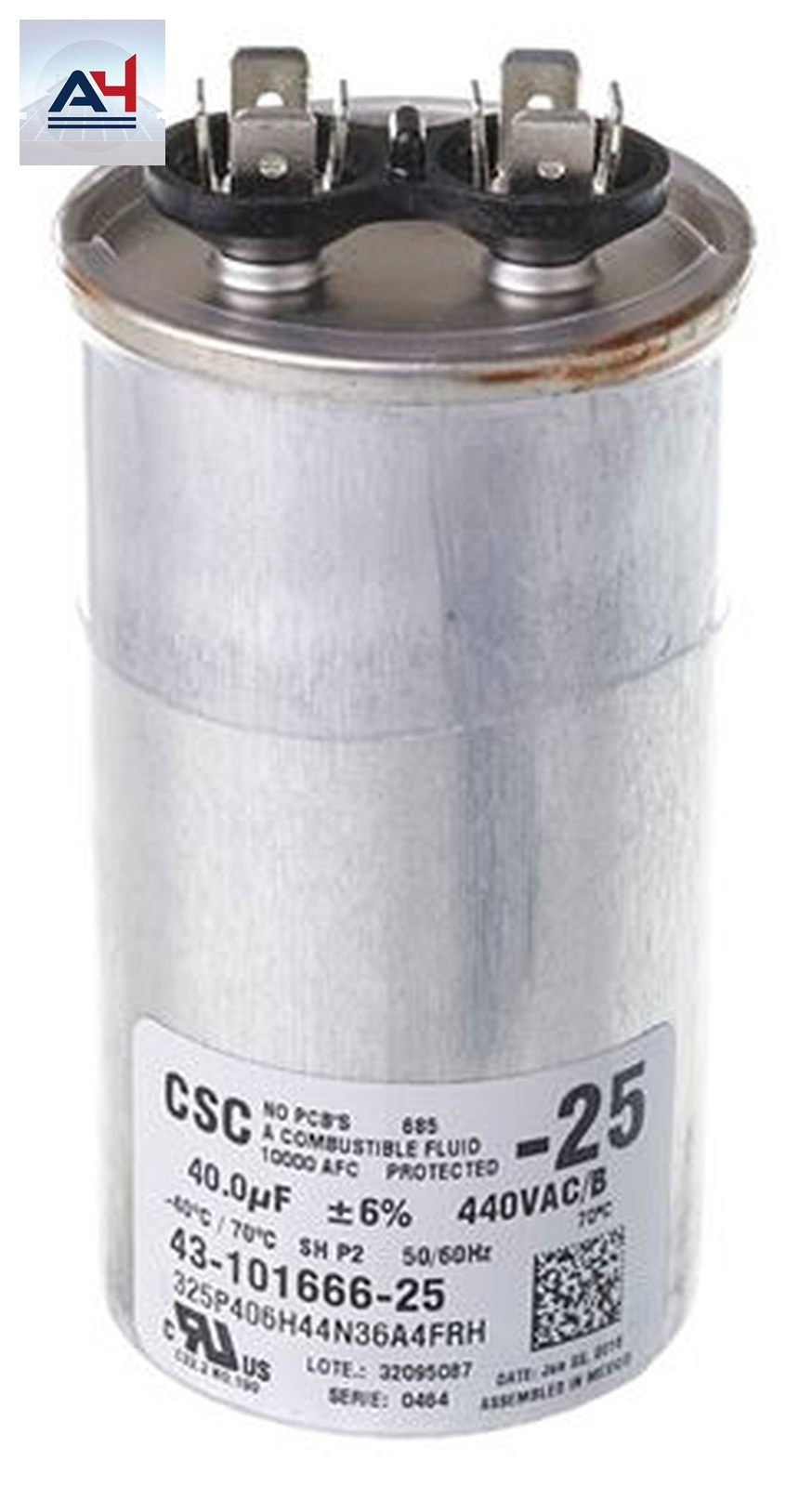19J01 40 MFD 440VAC Round HVAC Run Capacitor