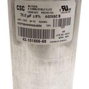 Rheem 70mfd PROTECH 43-101666-69 Round Single Phase Capacitor, 70mfd, 440