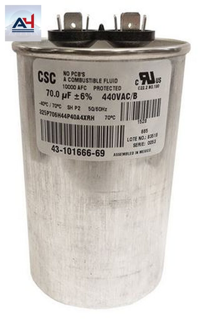 Rheem 70mfd PROTECH 43-101666-69 Round Single Phase Capacitor, 70mfd, 440