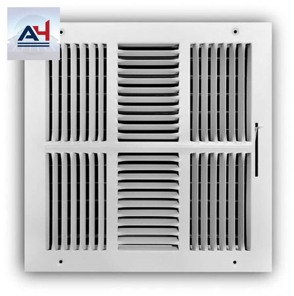 ProSelect 12x12 White Steel 4-Way Ceiling Sidewall Register